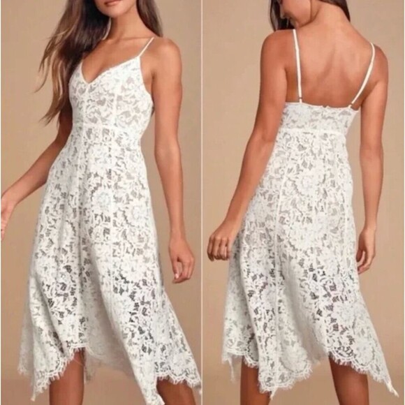 Lulus One Wish Lace Midi Dress Womens Small Bridal Wedding Beach Coastal LWD - Picture 1 of 12